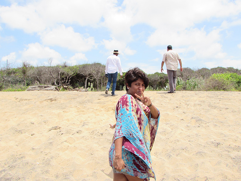 Dr. Malini Saba with her bodyguards at the beach