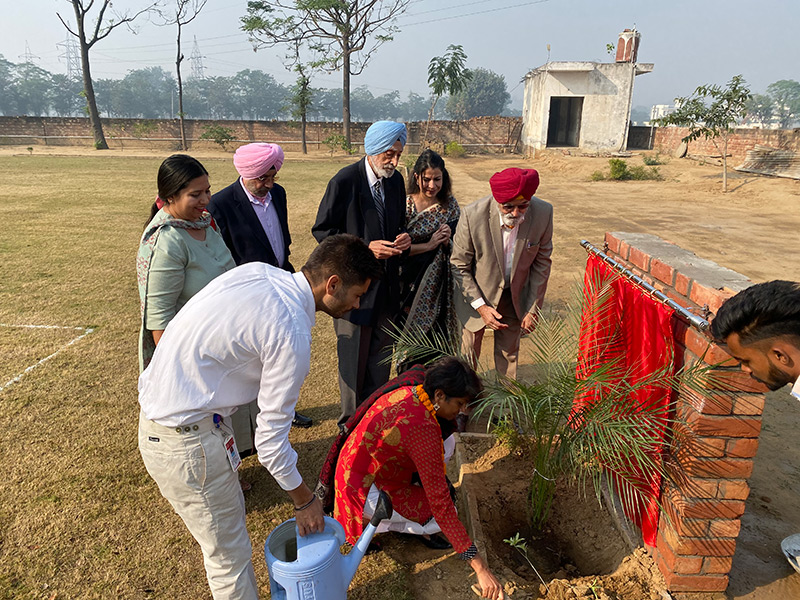 Dr. Malini Saba laying the cornerstone for the secondary wing of the Maharani Gurcharan Kaur Euro Group, for which she provided funds.